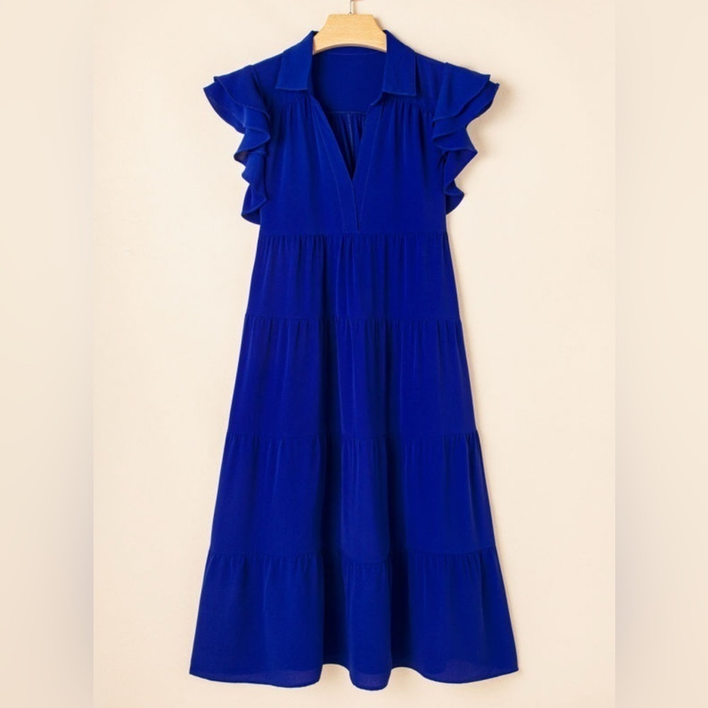 Cobalt Blue Tiered Midi Dress - Picture 2 of 6